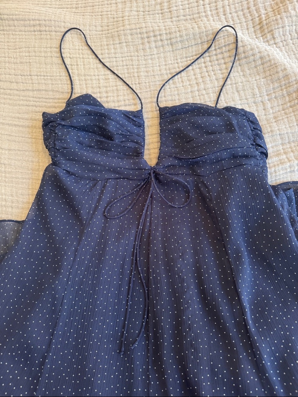 Zara Navy Polka Dot Spaghetti Strap Maxi Dress